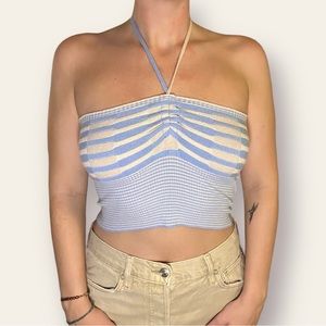 BLUE STRIPE HALTER CROP TOP